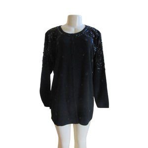 Doncaster Black Beaded Button Down Long Sleeve Cardigan in Size Medium
